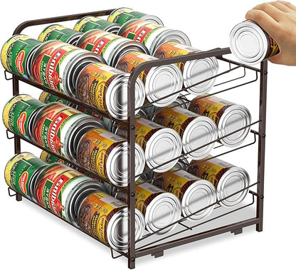 BTY Can Organizer for Pantry Stackable 2 Pack, Can Storage Organizer Rack Stacking Can Dispensers Small Space Holds up to 36 Cans for Pantry, Kitchen, Cabinet- Brown