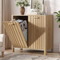Double Tilt Out Laundry Hamper Cabinet, 11.8 Gallon Gradien Fluted Hidden Trash Cabinets with 2 Baskets for Bathroom Kitchen & Living Room, Freestanding Bathroom Storage Cabinet（Natural Oak）
