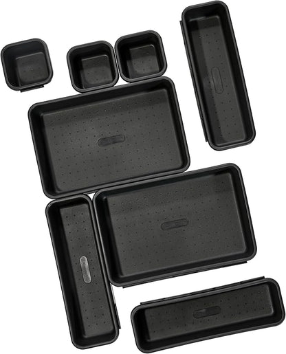Madesmart 8-Piece Interlocking Bin Pack for Drawer Organization, Plastic Interlocking Junk Drawer Organizer Tray, Granite