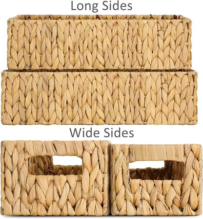 Graciadeco Nesting Small Wicker Basket, Water Hyacinth Toilet Paper Baskets Bathroom Organizer Woven Long Narrow Baskets for Organizing Pantry Bathroom Toilet Tank, 2 Pack