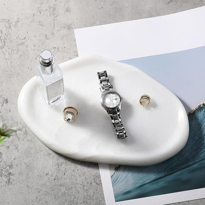 Koville Luxurious White Marble Vanity Tray, Cloud Shape Serving Stone Key Tray for Home Decor, 10" x 7" Marble Storage Trays for Bathroom, Stone Plate Holder for Perfume, Candle and Jewelry