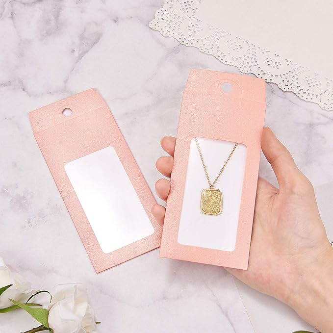 Stiesy 100 Pcs Pink Cardboard Paper Jewelry Box Presentation Box with Necklace & Earring Jewelry Display Cards Jewelry Packaging Boxes