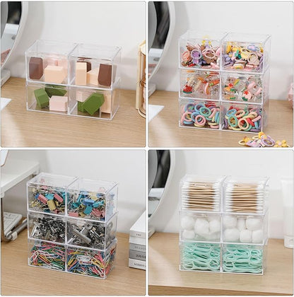 3 Pack Bathroom Canister with Divider, Plastic Vanity Drawer Storage Jars with Lid for Cotton Balls, Makeup Pads, Hair Ties, Clear Desk Drawer Container for Home Office Supplies