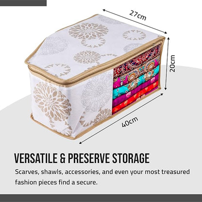 Kuber Industries Pack of 6 Blouse Storage Bag | Clothes Storage Bag | Visible Window Wardrobe Bag | Zipper Clothes Organizer | Blouse Bag for Travel | Gola-Print | White