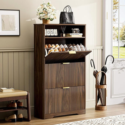 Shoe Cabinet Storage for Entryway Hidden Shoes Storage Cabinet with 3 Flip Drawers, Tall Free Standing Shoe Organizer Rack for Foyer, Hallway