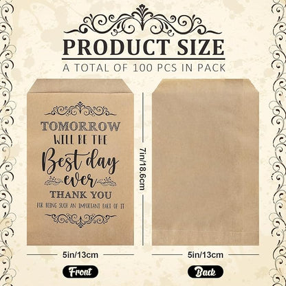 Whaline 100 Pcs Wedding Silverware Bags 5 x 7 Inch Rustic Wedding The Best Day Ever Kraft Wax Cutlery Bags Utensil Holders Reusable for Engagement Rehearsal Dinner Barbeque Banquet Supply