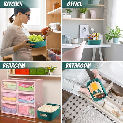 Zopeal Plastic Storage Bins 10 Pcs Green Pantry Organizer Bins Small Baskets Storage Containers for Home Kitchen (8 x 5.7 x 3 Inch)