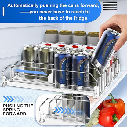 Drink Organizer for Fridge, Upgraded Drink dispenser for fridge, Automatic Pusher Glide,12oz 16oz - Can Dispenser for Fridge - Holds up to 20 Cans - 5 Rows White