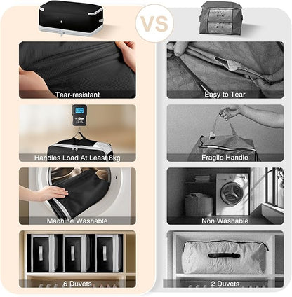 Comforter Storage Bag - 130L Large Capacity Blanket Storage Bags 4-Layer Ultra Space Saving Self Compression Organizer, Washable Compression Bags for Storage Comforter Blanket, 2-Pack, Black