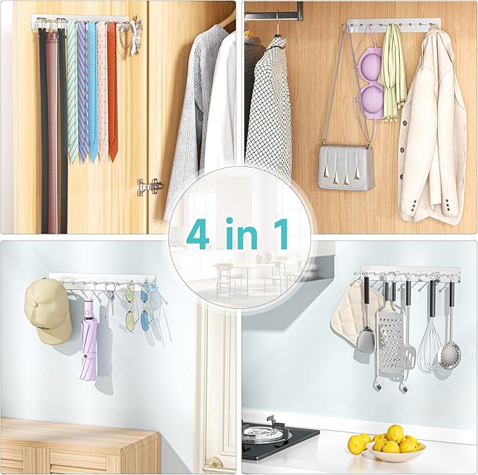 Tie Rack Wall Mounted, Tie Holder Organizer, Closet Ties Organizer Stainless Steels, Adhesive Ties Racks for Men With 20 Hooks, Hanger Storage for Wall Bedroom Living Room Dresser Room (Sliver)