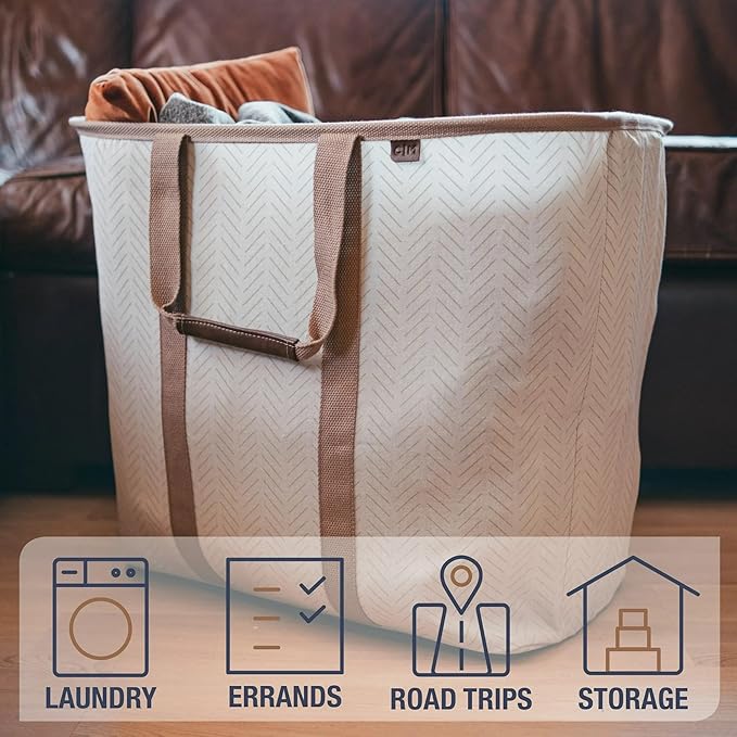 CleverMade Collapsible Laundry Caddy – Foldable Laundry Hamper & Tote, XXL 64L Pop-Up Laundry Basket with Handles, Space-Saving Laundry Organizer for Home & Travel, 2 Pack - LUXE Navy Noir