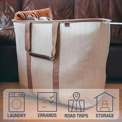 CleverMade Collapsible Laundry Caddy – Foldable Laundry Hamper & Tote, XXL 64L Pop-Up Laundry Basket with Handles, Space-Saving Laundry Organizer for Home & Travel, 2 Pack - LUXE Navy Noir