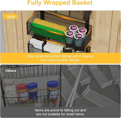 VyGrow Over the Door Organizer, 8-Tier Pantry Organizer with Fully Enclosed Mesh Baskets, Heavy-Duty Metal Hanging Spice Rack for Kitchen Bathroom Laundry Room, 2-in-1 Wall Mount or Door Mount, Black