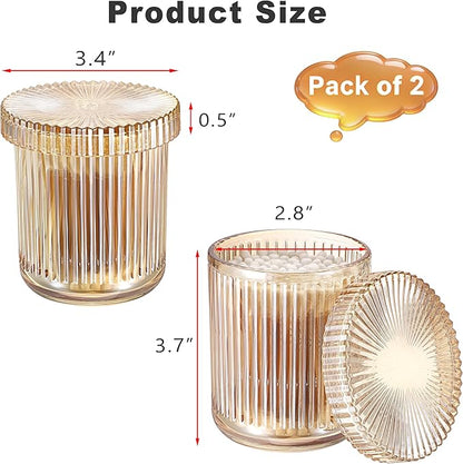 2 Pack Glass Qtip Holder with Lid, Apothecary Jars with Lids, Glass Bathroom Jars for Cotton Ball, Swab, Pads, Floss Picks, Bathroom Accessories Organization and Vanity Organizer (Amber)