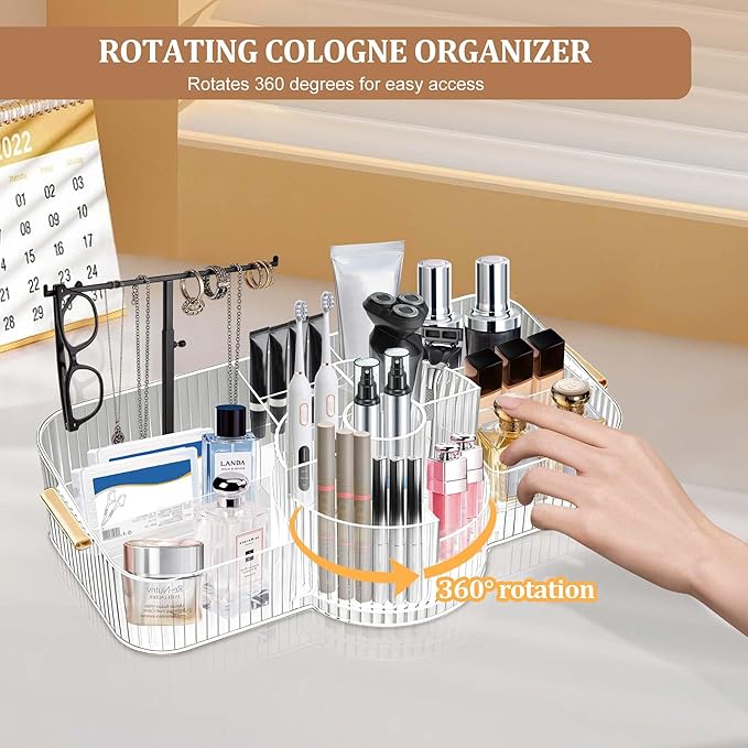 Spinning Makeup Organizer Countertop for Vanity,Dresser Organizer with Rotating Brush Holder,Beauty Storage Holder,Skincare Organizer,Perfume Organizer,Bathroom Counter Organizer