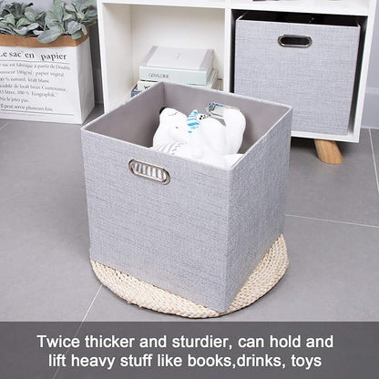 Thicker Fabric Storage Cubes 13 inch Collapsible Storage Bins for Organization, Cubby Storage Boxes for Organizing Shelf Cabinet Bookcase, 2pcs, Sliver Grey