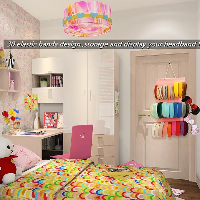 Hanging Headband Holder for Girls, Felt Headband Organizer Storage Holder - Pink