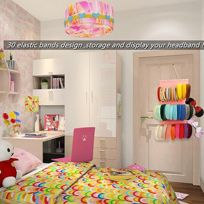 Hanging Headband Holder for Girls, Felt Headband Organizer Storage Holder - Pink