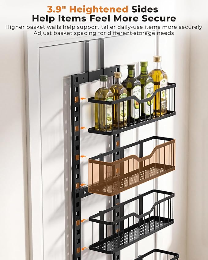 EVERIE Over the Door Pantry Organizer, 9-Tier Heavy Duty Door Storage Rack with Solid Bottom Baskets, Stable No-Bumping Design, Adjustable Hanging Shelves for Kitchen Pantry