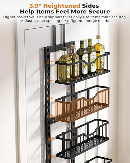 EVERIE Over the Door Pantry Organizer, 9-Tier Heavy Duty Door Storage Rack with Solid Bottom Baskets, Stable No-Bumping Design, Adjustable Hanging Shelves for Kitchen Pantry