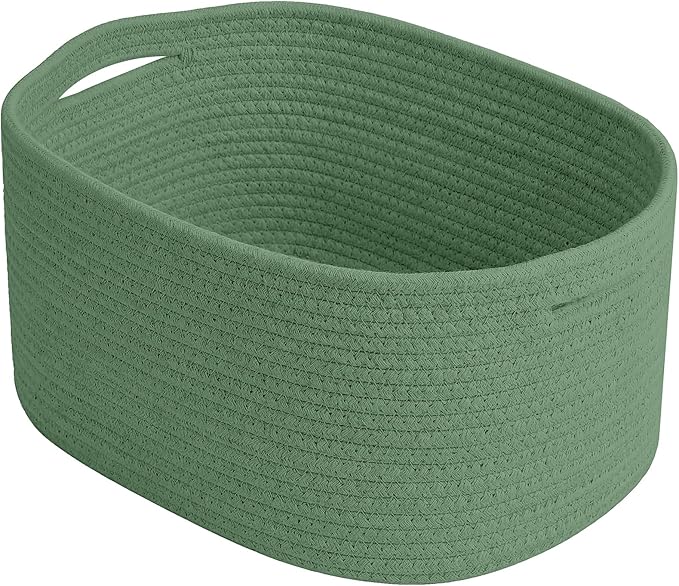 ECDYQXVU Cotton Rope Storage Basket, 15x10x9 Inches, Woven Basket for Shelves, Clothes, Towels, Books, and Laundry, Green (1 Pack)
