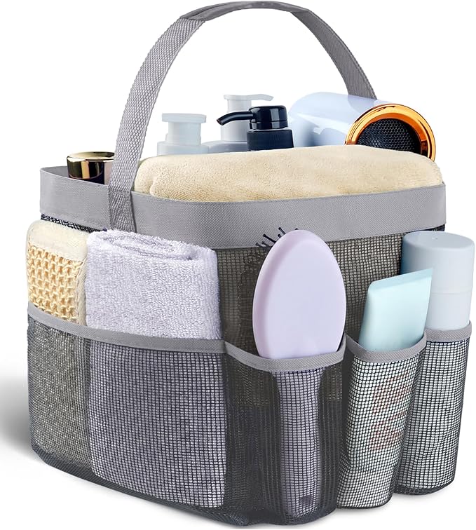 Attmu Mesh Shower Caddy Portable for College Dorm Room Camping Essentials, Shower Caddy Dorm with 9-Pockets, Large Capacity Hanging Basket Bathroom Bag for Toiletry, Swimming, Gym, Camp, Beach