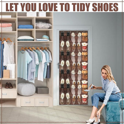 Windyun 40 Over the Door Shoe Organizer Large Breathable Mesh Pockets Hanging Shoe Rack for Closet Brown Behind Door Hanger Storage Holder Nonslip Hooks for Women Men Entryway Bedroom Utility Room