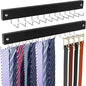 2 Pack Belt Hanger Wall Mount, Large Capacity Tie and Belt Organizer for Wall with 24 180°Rotating Non Slip Hooks, Heavy-Duty Wooden Tie Rack Space Saving Closet Organizers and Storage, Black
