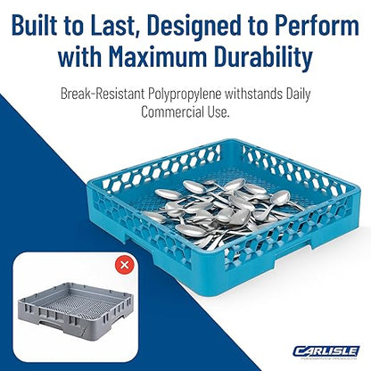 Carlisle FoodService Products OptiClean Combination Flatware Rack for Commercial Dishwashers – Open Bottom Grid Design, Holds Flatware, Ramekins, and Smallwares, 19.75" x 19.75", Blue