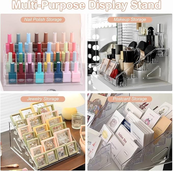 SUTOKAKA Nail Polish Organizer Clear Acrylic Eyeglasses Display Holder Essential Oil Storage Rack Makeup Stand Tray - 4 Layer