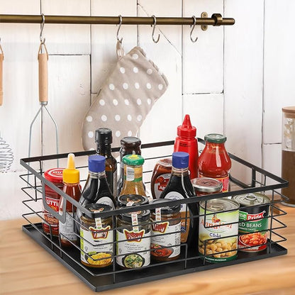 TOPZEA Black Metal Food Storage Basket for Pantry Organization, Large Steel Wire Farmhouse Basket Organizer Bin with Handles for Organizing Bathroom, Kitchen, Shelf, Cabinet, 16"x 12.5"x 6"
