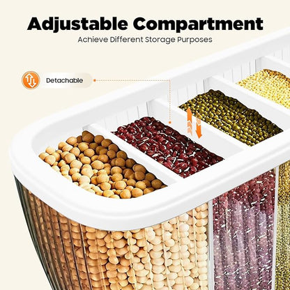 Cereal Dispenser, Multiple Grain Container, Kitchen Cereal Dry Food Containers Storage, 6 Grid Beans Grains Storage W/Rice Hopper for Store Rice, Red Beans, Yellow Beans