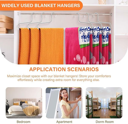 6 Pack Blanket Hanger,Non Slip Hangers Space Saving Stainless Steel Heavy Duty Hangers,Upgraded Closet Organizers and Storage Pants Hanger for Table Cloths,Comforters,Bath Towels,Rugs Sleeping Bags
