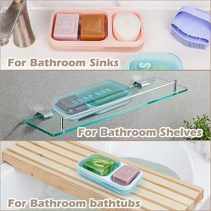 AIDIMMING Large Dual Compartment Soap Dish with Lid & Drain Holes | Large Capacity Shower Organizer, Non-Slip Bathroom Soap Holder for 2 Bars - Durable PP Plastic, Prevents Melting (Pink)