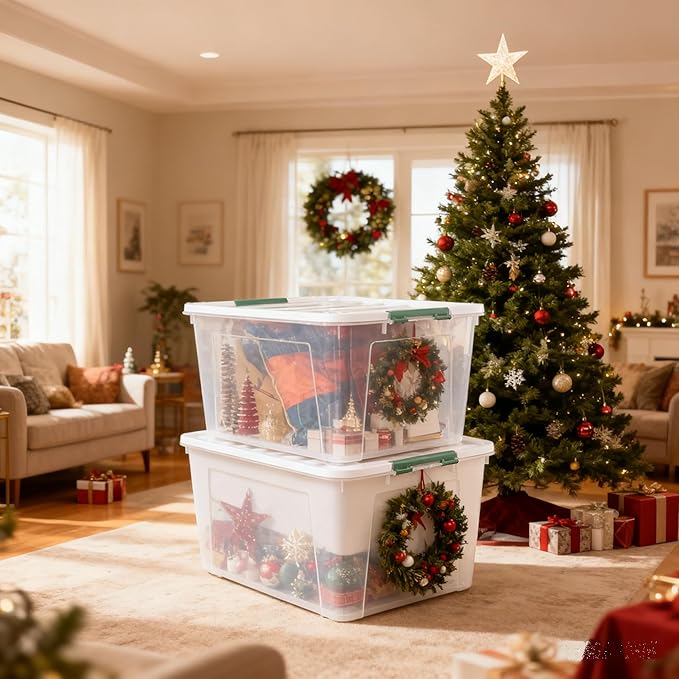 4-Pack Large Clear Plastic Storage Organizer Bins w/Lids, 85 Quart, Clear Stackable Container Boxes for Bedroom, Bathroom, Garage, and Office Organization
