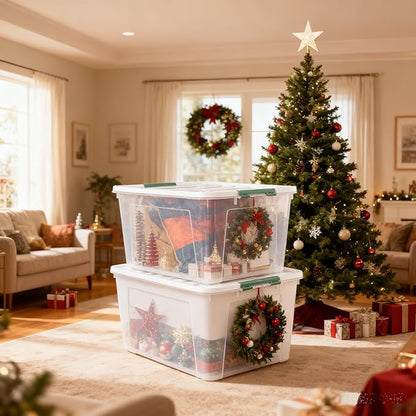 4-Pack Large Clear Plastic Storage Organizer Bins w/Lids, 85 Quart, Clear Stackable Container Boxes for Bedroom, Bathroom, Garage, and Office Organization