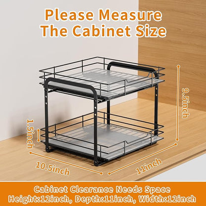 RCHYFEED Spice Organization for Cabinet,2 Tier Pull out Spice Rack Organizer for Inside Cabinets & Pantry, Slide out Heavy Duty Spice Shelf Rack for Kitchen Seasoning (11.5" Wx10.5 Dx9.5 H)
