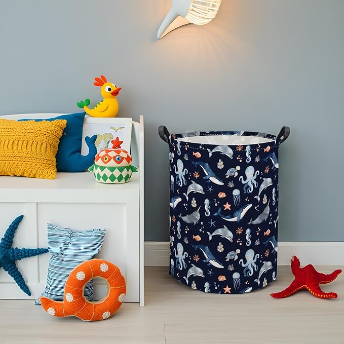 Ocean Baby Laundry Basket Baby Hamper for Nursery Girl Kids Soccer Hamper Cute Kids Toys Storage Bin Organizer Ocean Room Decor for Home(Blue Ocean)