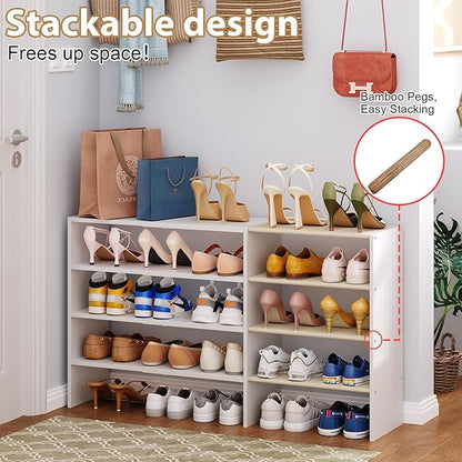 X-cosrack Long White 11.02″Shoe Rack for Closets, Stackable and Expandable Shoe Organizer, Suitable for Entryways, Garages, Storage Shelves Made of MDF, Oxford Cloth and Iron