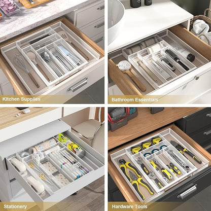 Sedegn Silverware Organizer Metal Mesh, Large Drawer Organizer, Utensil Cutlery Tray for kitchen drawers, Expandable Flatware Organizer with 8 Compartment White 11.6"~20" x 17.3"
