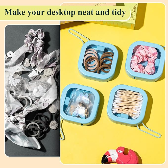 Kathfly 4 Pcs Blue Hair Tie Organizer Portable Hair Accessory Storage Containers Stackable Tie Bobby Pin Holder Home Cotton Swab Dispenser Accessories Jewelry Organizer Box