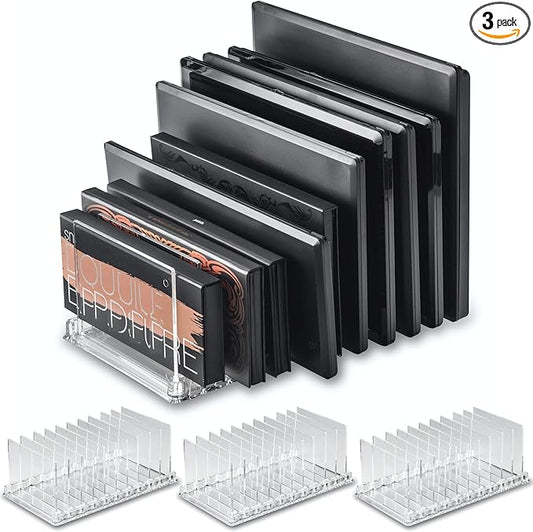 Acrylic Makeup Storage Eyeshadow Palette Organizer w/Removable Dividers 10 Space Display Case Fits Virtually All Blush Powder Pallet Sizes (3)
