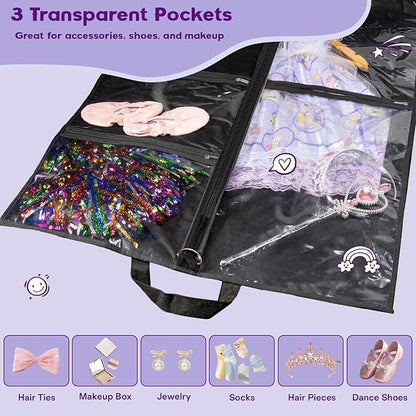 Dance Garment Bags for Dancers, 40" Garment Bags for Hanging Clothes with 3 Clear Zipper Pockets, Cheer Uniform Garment Bag for Suits, Travel & Sports Jersey, Cheer Uniform (Black, 1Pack 40")