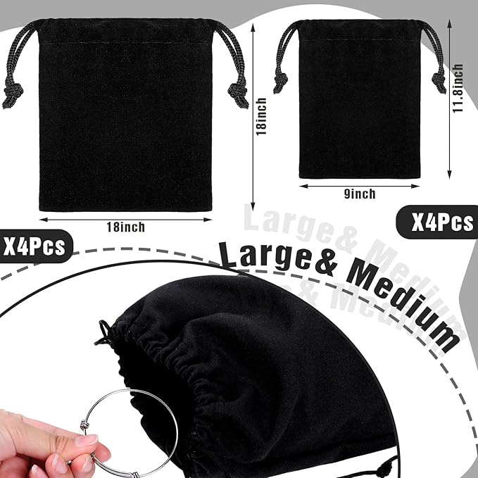 Fumete 8 Pcs Silver Storage Bags Anti Tarnish Storage Bags 18" x 18" 9" x 11.8" Silver Protector for Jewelry Silverware Protection Resistant Tarnish for Silverware Flatware(Black)