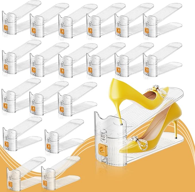 FENRUNXU Shoe Slots Organizer for Closet, Shoe Stacker Organizer Double Layer Stack Shoe Rack, Shoe Display Shelf 50% Space Saver Storage Holder for Closet, 36 PACK