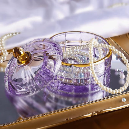ALAMHI Crystal Candy Jar Apothecary Decorative Jars with Lids Purple Storage Jewelry Glass Trinket Box Cute Candy Dish with Lid for Candy Buffet Gift Ideas, for Women
