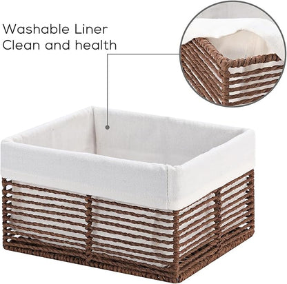 Vagusicc Wicker Storage Basket, Hand-Woven Paper Rope Woven Baskets, Rectangular Small Wicker Baskets for Organizing, Cube Storage Bins for Closet/Clothes/Dresser, Brown, 5-Pack