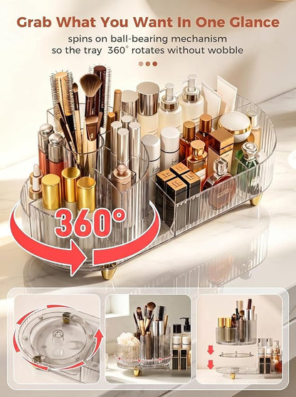 Booklov Rotating Makeup Organizer for Vanity, Large Capacity Cosmetic Display Case, Clear Acrylic Countertop Beauty Storage Holder for Skincare, Brush Eyeshadow Lipstick, Counter Desk, Crystal Clear
