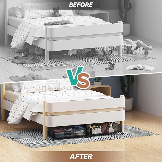 PHINOX Under Bed Storage, Under the Bed Storage Containers with Wheels, Under Bed Shoe Storage Organizer Drawer for Bedroom Clothes Shoes Blankets -4Pack