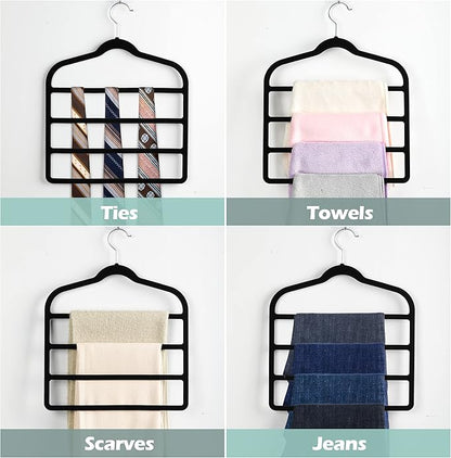 Velvet Pant Clothes Hanger Space Saving Non Slip Shorts Hanger, Myfolrena Jeans Slack Trousers Hangers Multiple Velvet Hanger Closet Organizer Storage and Organization for Jeans,Scarf,Tie(Black,3)